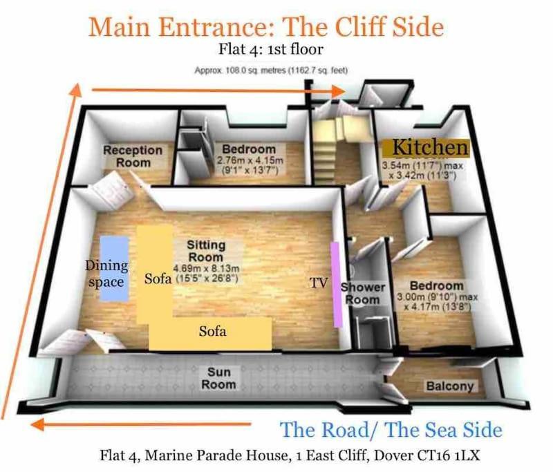 Flat 4 Marine Parade House, 1 East Cliff- Next To Dover Port, White Cliffs, Beach, Castle Екстер'єр фото